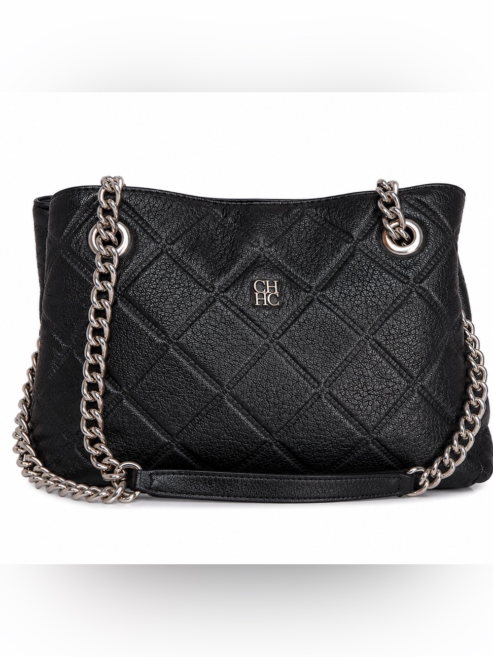 CH Carolina Herrera Black Quilted Leather Chain Shoulder Bag Silver Hardware
